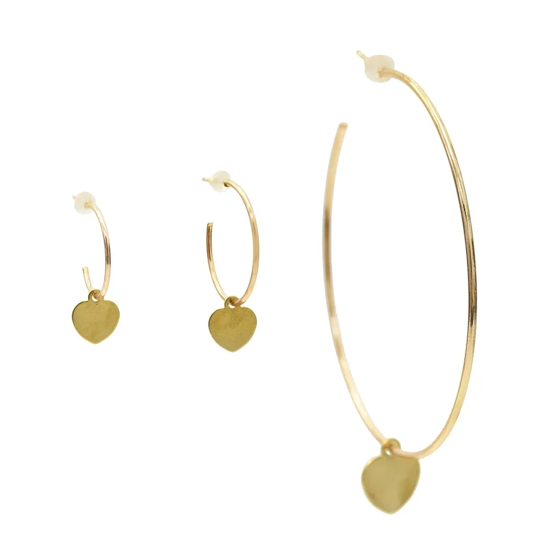 3 Orecchini a cerchio semplici in stile per donne orecchini a cerchio rotondo cavo con orecchini a cuore gioielli a colori dorati