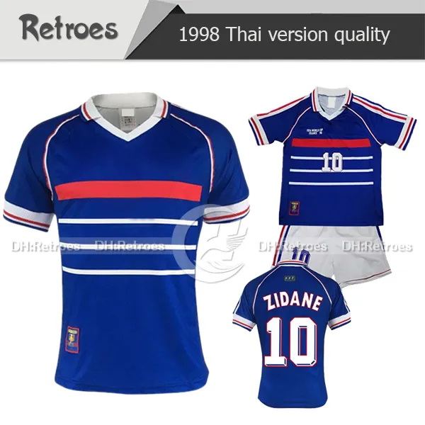 98 Retro VINTAGE мужские футбольные майки # 10 ZIDANE # 12 HENRY MAILLOT DE FOOT 98 Таиланд Качественный детский комплект униформы Футболка Футболка