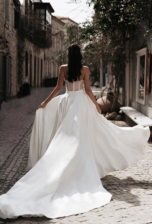 Monos De Boda Blancos Baratos, Pantalones De Satén De Encaje De Manga Larga  Con Faldas, Cuentas, Cristales, Vestidos De Novia De Talla Grande, Vestidos  De Novia180W De Yier63, $776,54