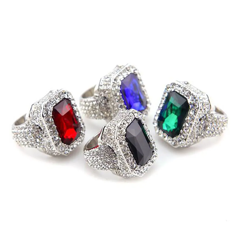 Męskie Iced Out Lab Czerwony Ruby Pierścionki 18K Pozłacane Bling Bling Sapphire Rock Rap Rapet High Quality Hip Hop Ring na prezent