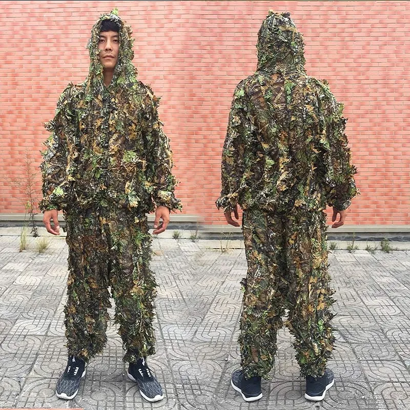 Ternos Ghillie camuflados 3D para homens, roupas de caça Sniper, tiro  tático militar, jogo de guerra, birdwatching, jaqueta e calça airsoft