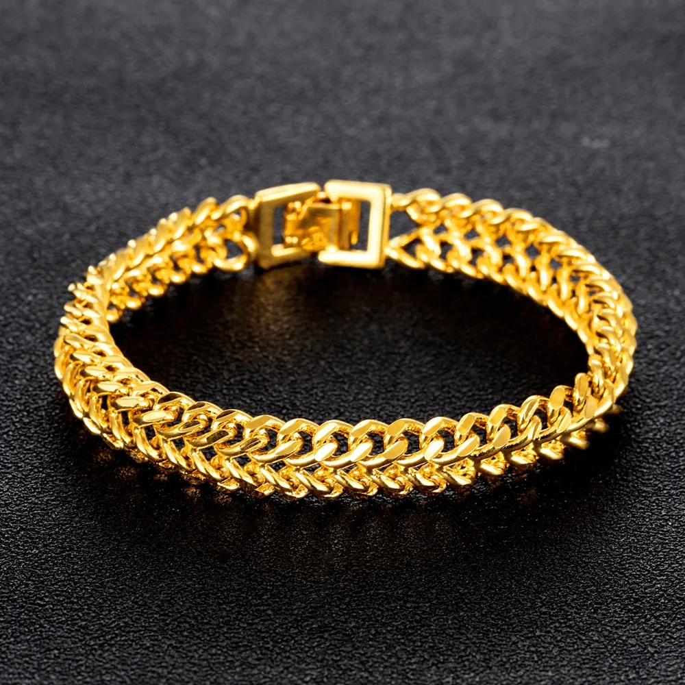 Fashion Wrist Chain Bracelet 18K Yellow Gold Filled Classic Mens Bracelet Male Jewelry Gift