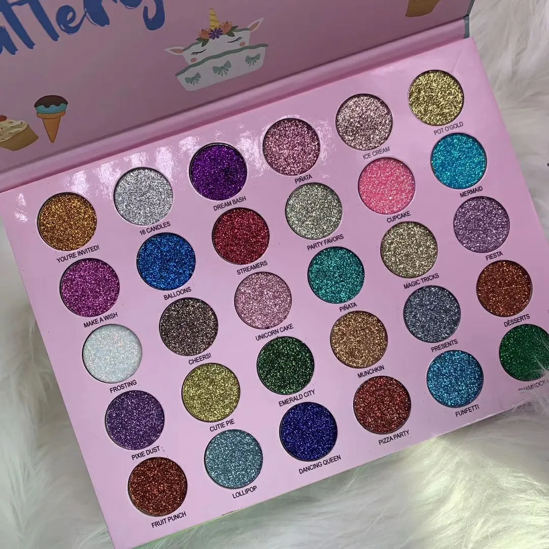 Newest long lasting 30 colors glitter eyeshadow cosmetics party like a glittery unicorn eye pressed powder palette makeup