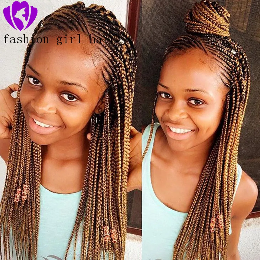 Synthetic Long Braided Lace Front Wigs with Baby Hair for African American  Women