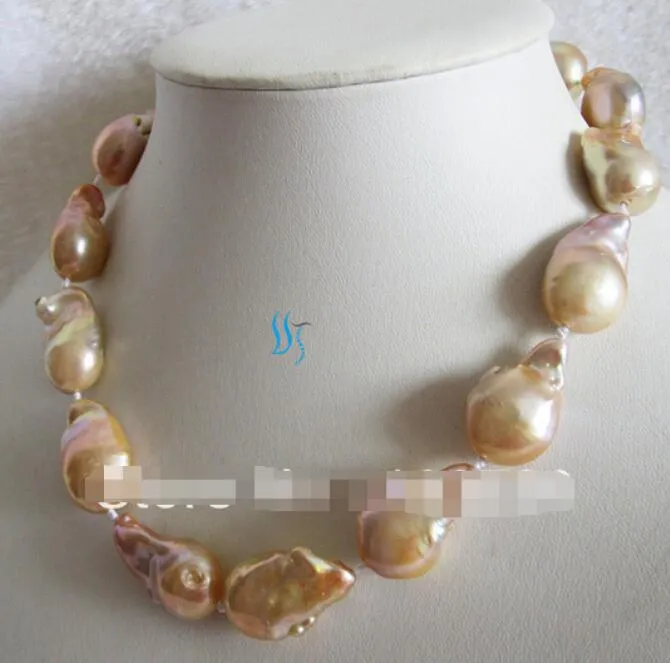 KOSTENLOSER VERSAND + 18 "13-22mm Pink Beadnucleated Baroque Pearl Necklace