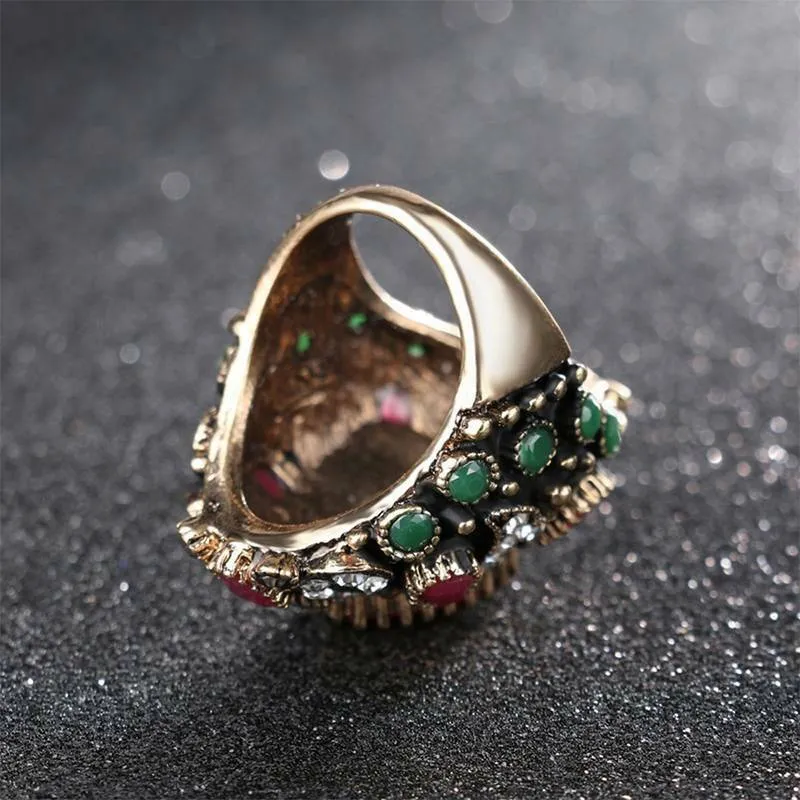 Partihandel-Turkiska Etniska Smycken Stor Färgrik Crystal Ring Vintage Bröllop Ringar För Kvinnor Förlovnings Ring Smycken Boho Tillbehör
