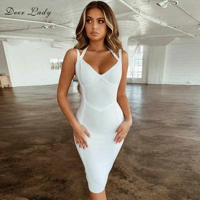 Deer Lady Celebrity Bandage Dresses 2019 New Arrivals Women Halter Sexy White Bandage Dress Bodycon Evening Party Dress Club Red T5190617