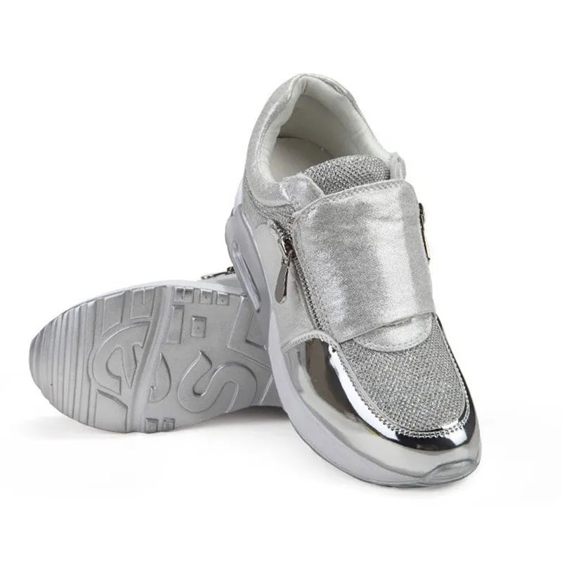 Hot Sale-Shoes Zip Inner Höjd 2cm Swing Sneakers Nya Tjock-Sole 4cm Ljus Kvinna Bant Skor Bekväm