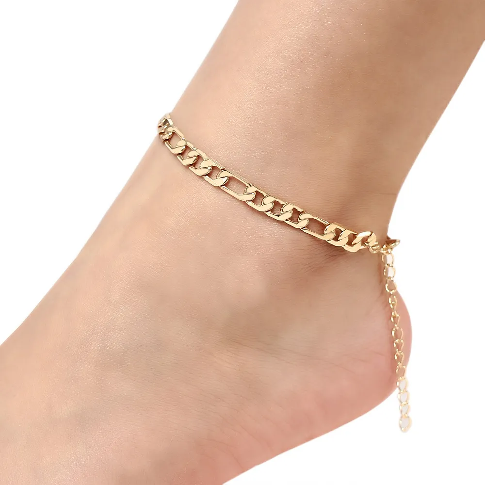 سوار المجوهرات الساخن S1193 Hot Fashion Figaro Chain Anklet Vintage Stain Chain Bracelets