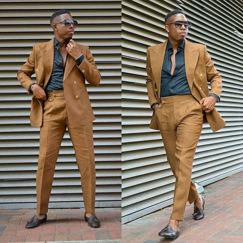 Sharkskin Suit Men's Brown - 2 Button Diagonal Shiny Design