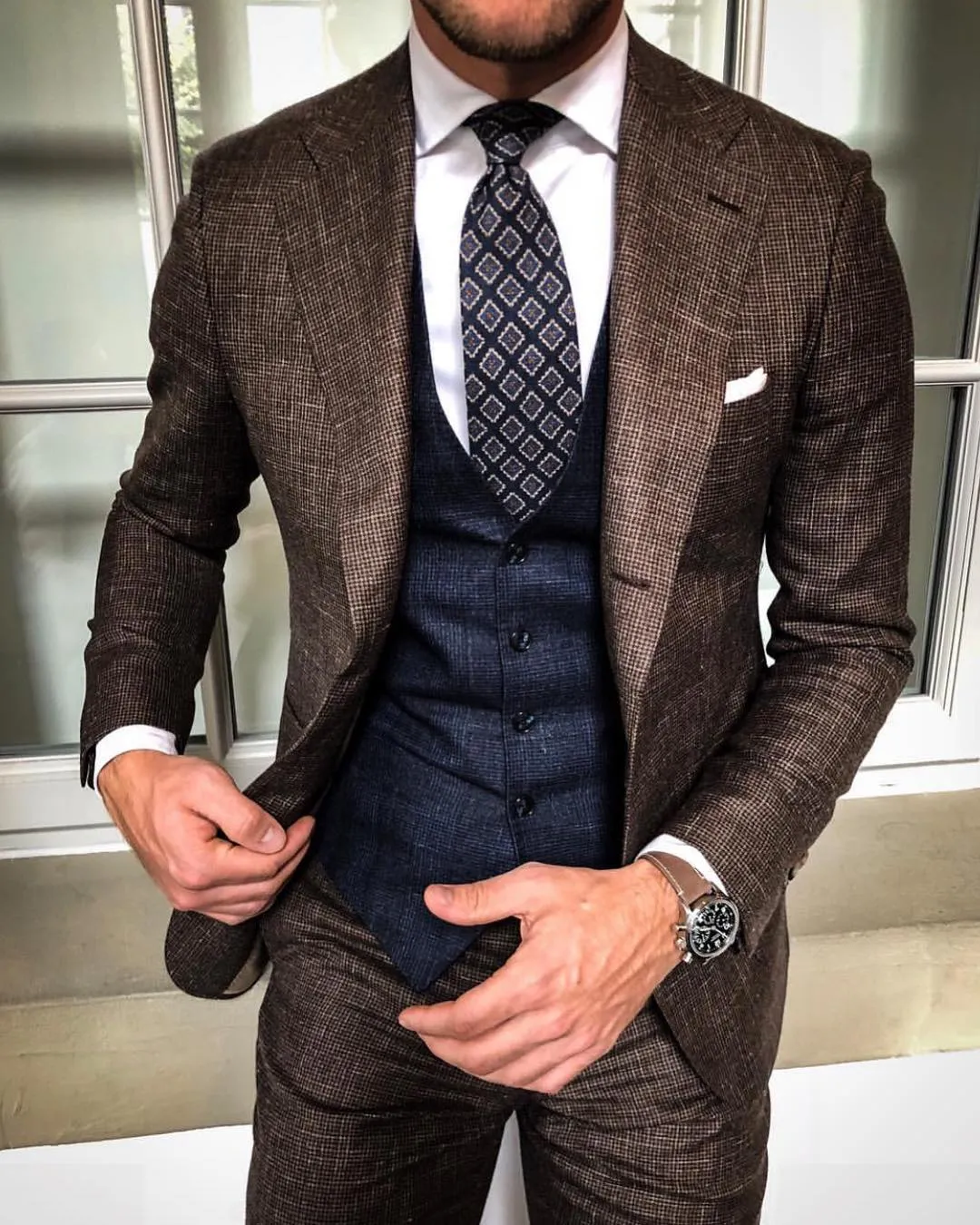 Dwa kawałki Brown Mens Garnitury Wydarzenia Fomal Herringbone Tweed Garnitur Blazer Kurtka Smokingi Garnitury dla Casual Leisure (Kurtki + Spodnie)