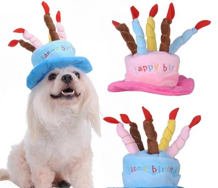 Caps for Dogs Pet Cat Dog Birthday Caps Hat With Cake Candles Design Födelsedagsfest Kostym Huvudkläder Tillbehörsvaror för hundar GC2208