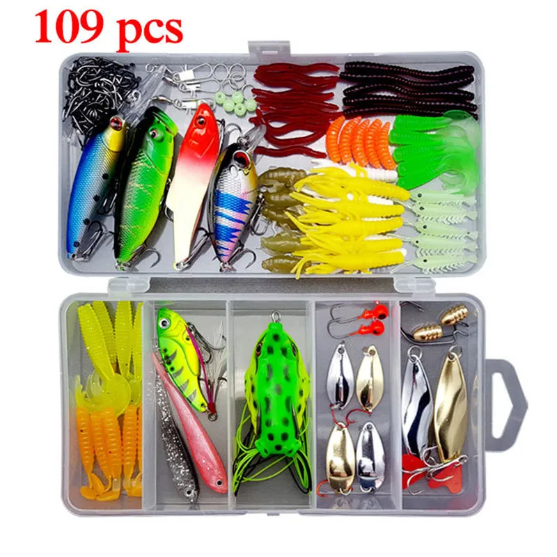 Complete Fishing Lure Set 33 With Spoon Hooks, Minnow Pilers, And