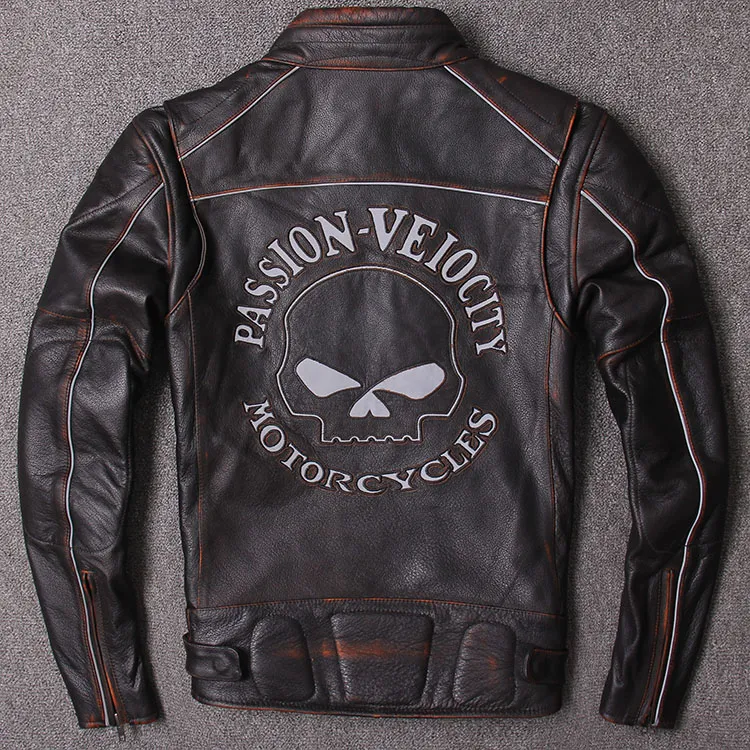 Harley davidson leather jacket with skull on online back