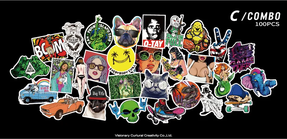 11 type 100pcs free shipping Sexy Cool Stickers for Graffiti Car Covers Skateboard Snowboard Motorcycle Bike Laptop Car Styling Accessories