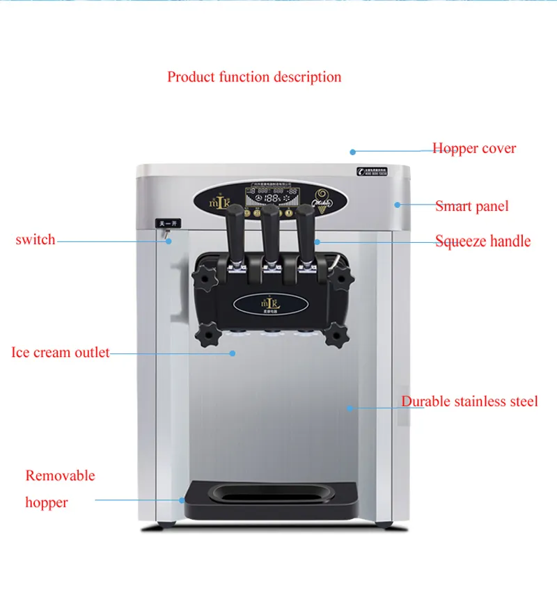 Spedizione gratuita mini desktop 3 gusti macchina per gelato soft per uso domestico commerciale, capacità di sundae 25L / H in vendita