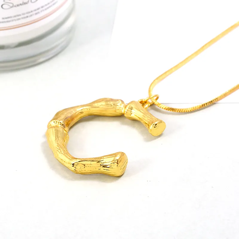 Gold Bamboo Alphabet / Letter Necklace - E