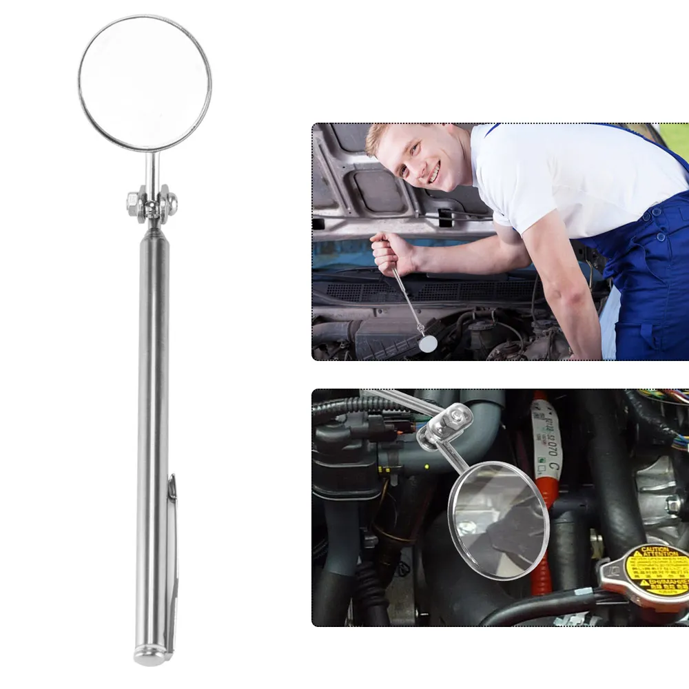 Stainless Steel Round Mirror Extension Car Angle Telescopic Inspection Auto Angle View Tool 50MM Diameter
