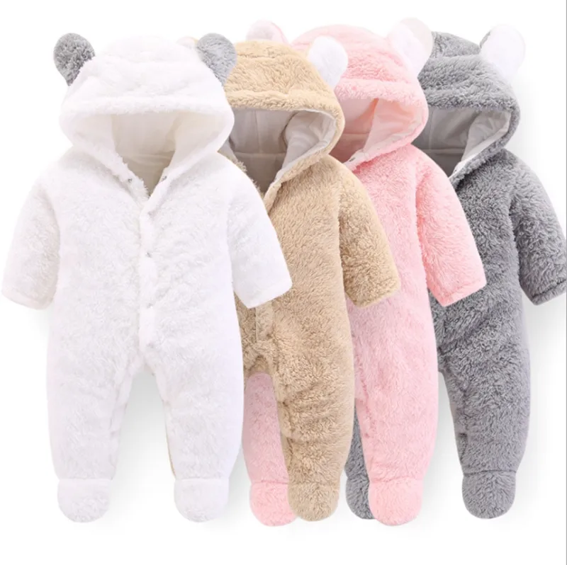 Hiver Bébé Vêtements Solide Bébé Filles À Capuche Barboteuses Chaud Infant Garçon Combinaisons Mignon Toddler Outwear Noël Bébé Vêtements 4 Couleurs DW4158