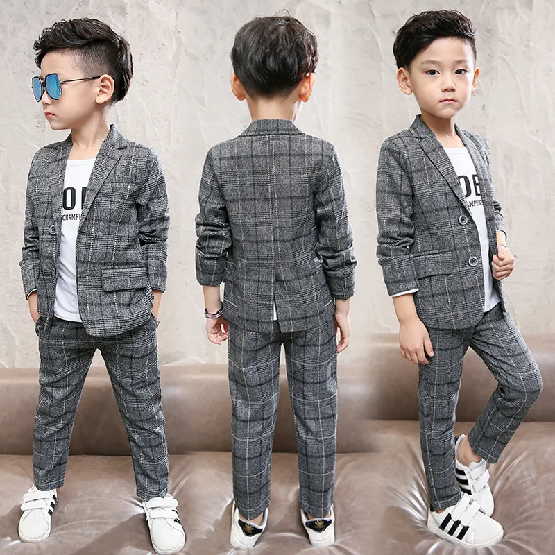 Vêtements pour enfants garçon classique à carreaux costume à simple boutonnage costume nouveau grand garçon printemps/automne deux pièces décontracté élégant deux pièces