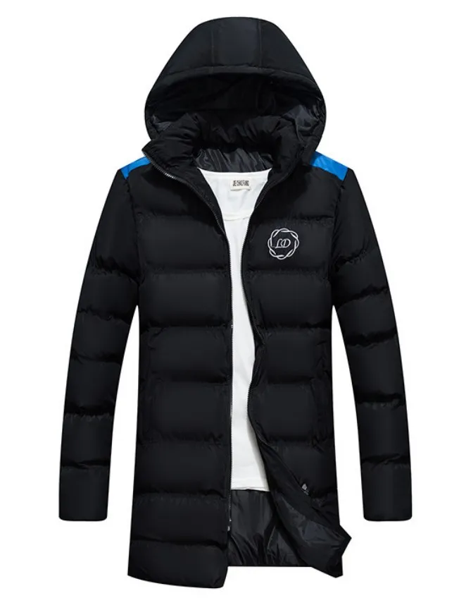 Mode vers le bas manteau fermeture éclair noir hiver style britannique hommes doudoune manteau à capuche classique garder au chaud épais Parka S-XXL