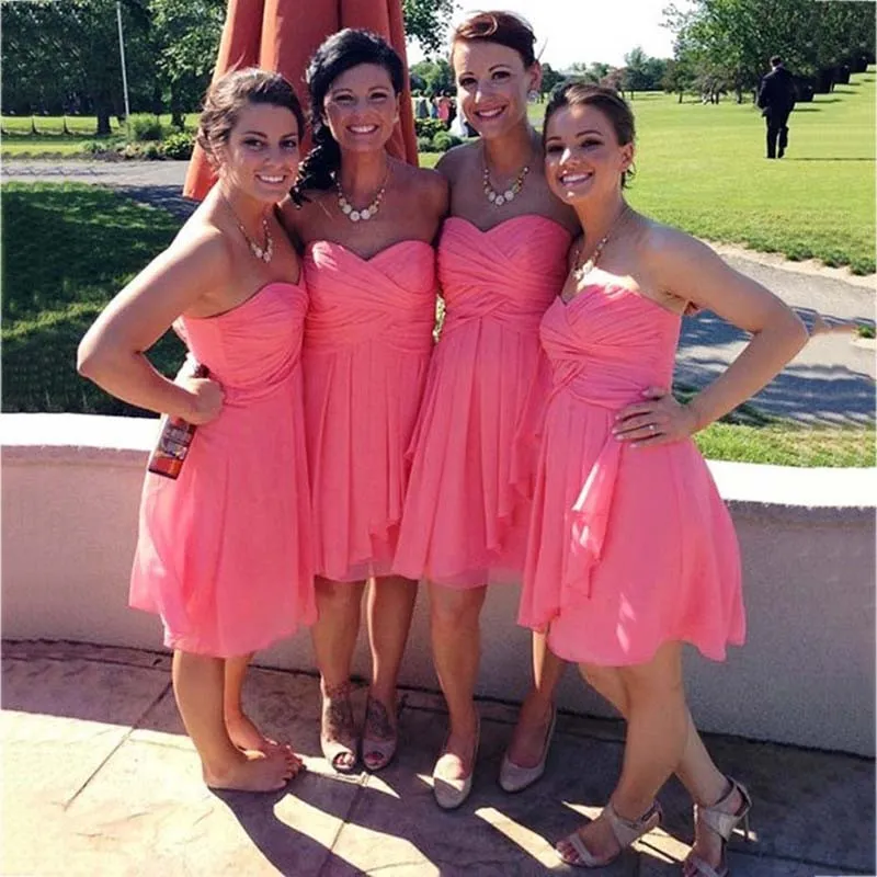 Maid Of Honor Dresses Coral Bridesmaid Dress For Wedding Chiffon Knee Length Bridesmaid Gowns Custom Made