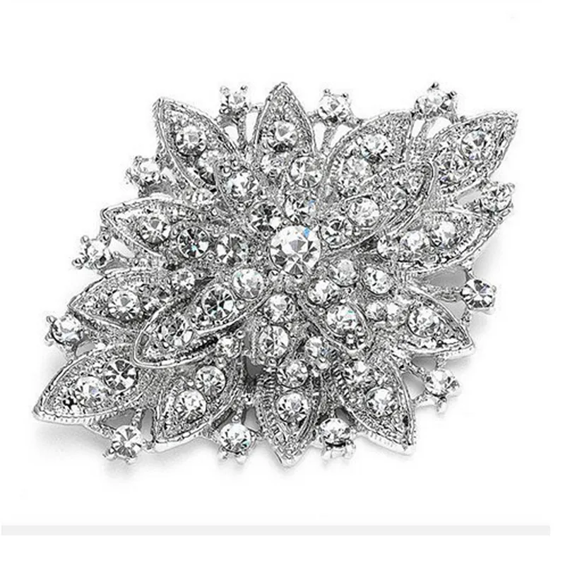 Vintage Silver Plated Clear Rhinestone Crystal Diamante Large Wedding Bouquet Flower Brooch Pin 11 Colors Available