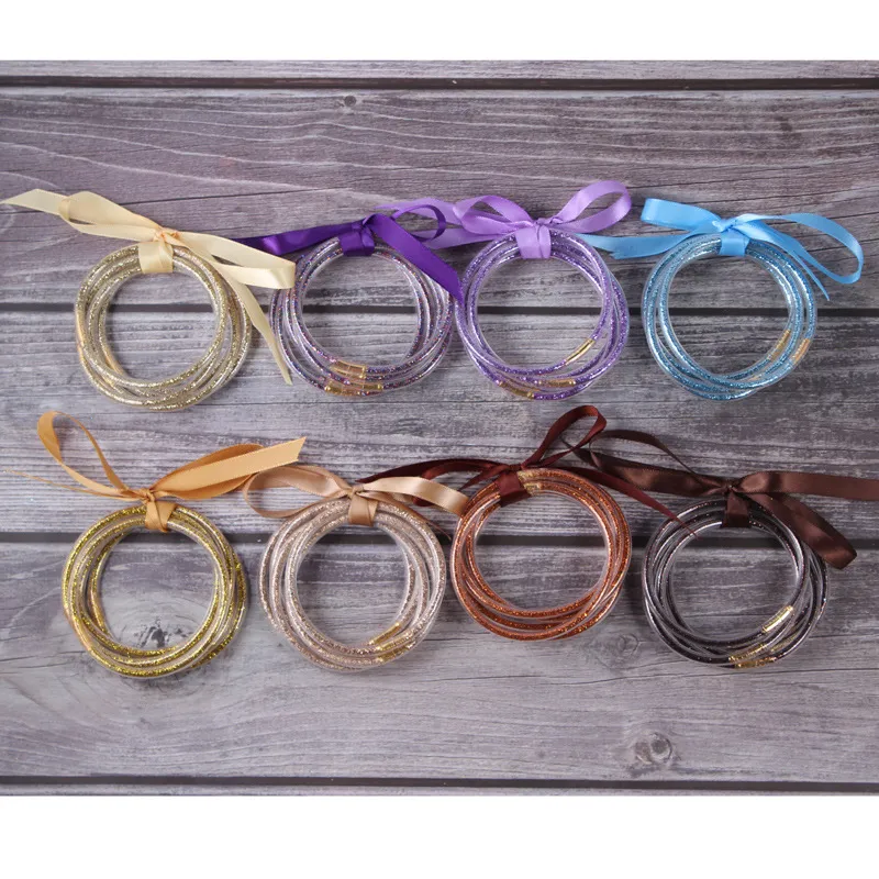 6pcs/Set Juego de Pulseras de Gelatina, Ligeras y Lindas, Rellenas de Purpurina, aterial de Silicona, Adecuadas para Usar en Fiestas, para ujeres | SHEIN
