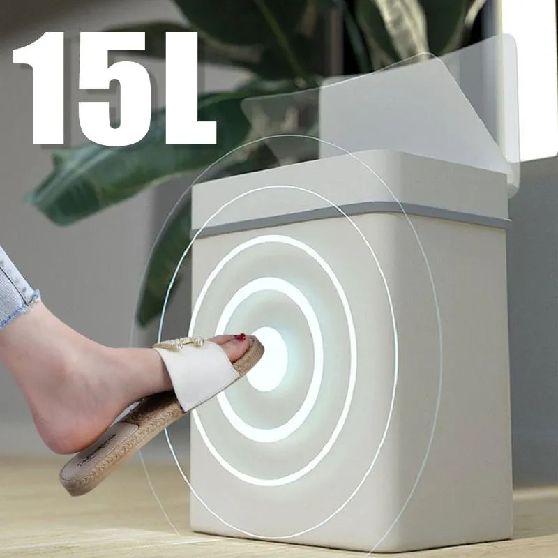 Autre organisation de ménage 15L automatique sans contact intelligent capteur de mouvement infrarouge poubelle poubelle de cuisine poubelle poubelles maison