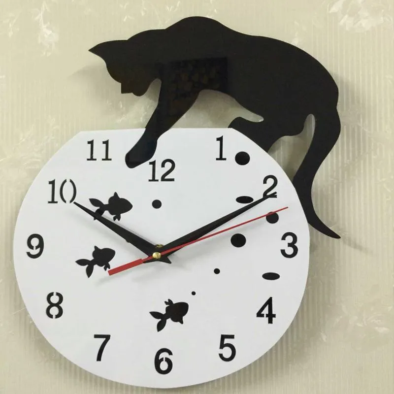كوارتز ساعة القط ساعة الحائط الاكريليك مرآة ريلوخ باريد ووتش إبرة DIY ساعات ديكور غرفة المعيشة الحديثة الساعات ملصقات 3D