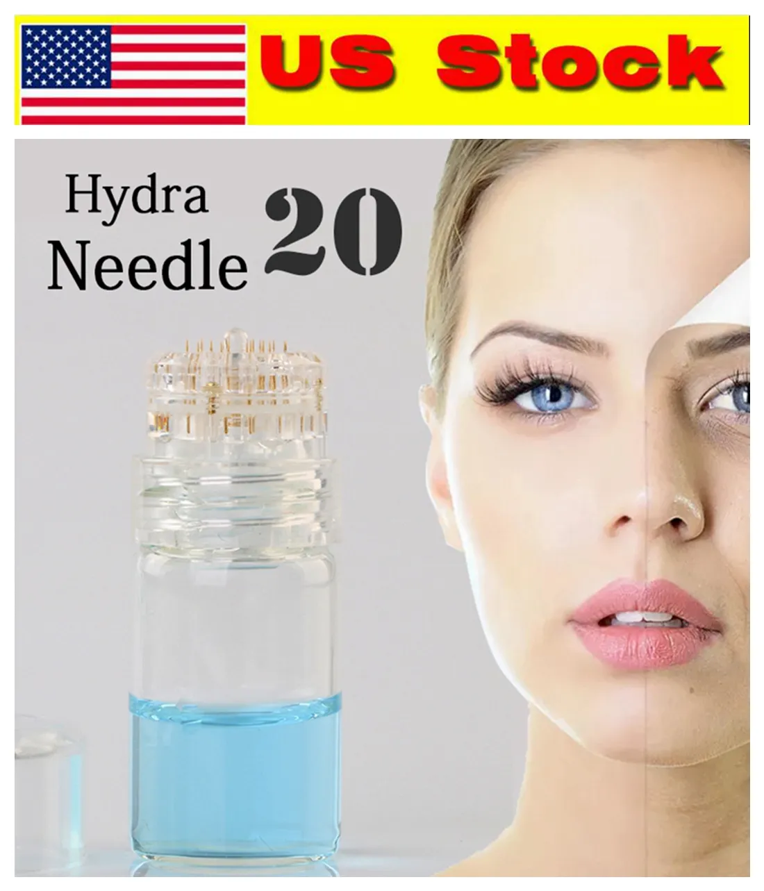Amerikaanse voorraad! 20 pins hydra naalden micronedles applicator fles serum injectie herbruikbare huidverzorging verjonging anti-aging pigment rimpel CE