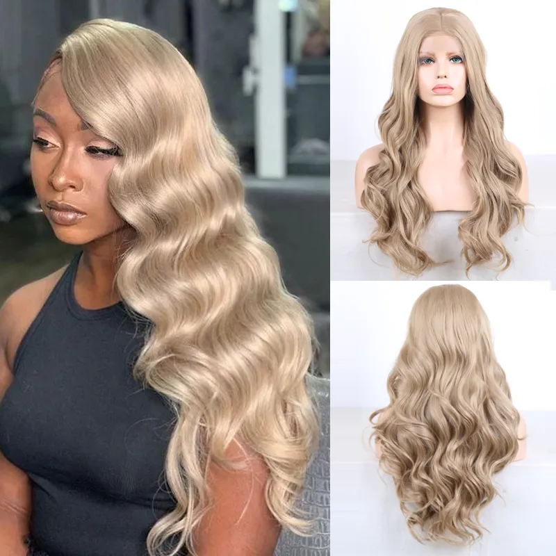 Moda loira 360 laço peruca frontal pré arrancada com cabelo bebê brasileiro onda de água profunda renda dianteira resistente ao calor sintético para as mulheres