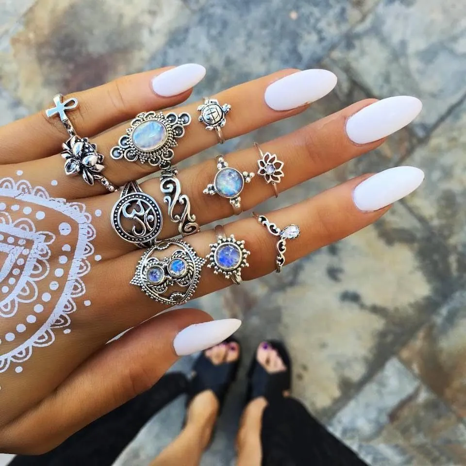 66 Pcs Vintage Plata Nudillo Anillos Conjunto, Cool Plata Boho