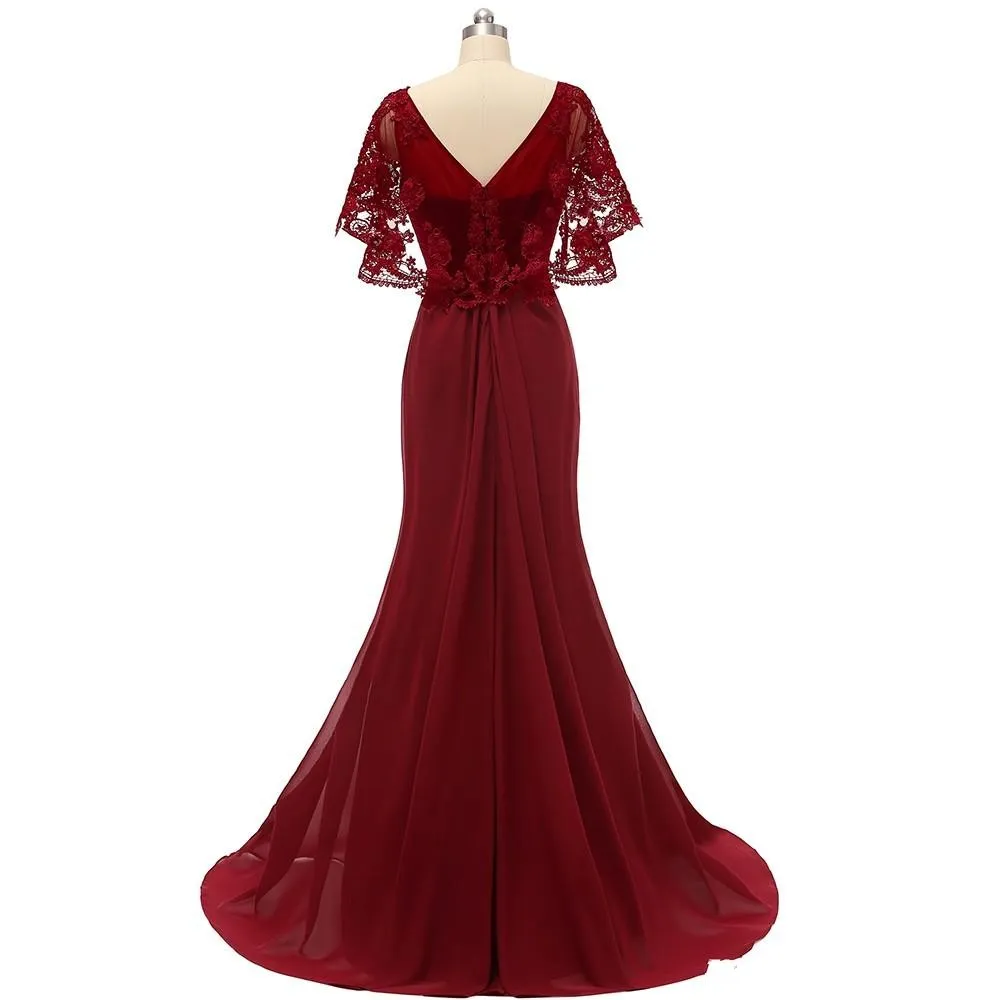 New Dark Red Juliet Short Sleeve Mother Of The Bride Dress - Lace Draped  Pleats V-Neck Chiffon Elegant Evening Formal Party Dress from Dhgate  Mothers Dresses - price 81.45