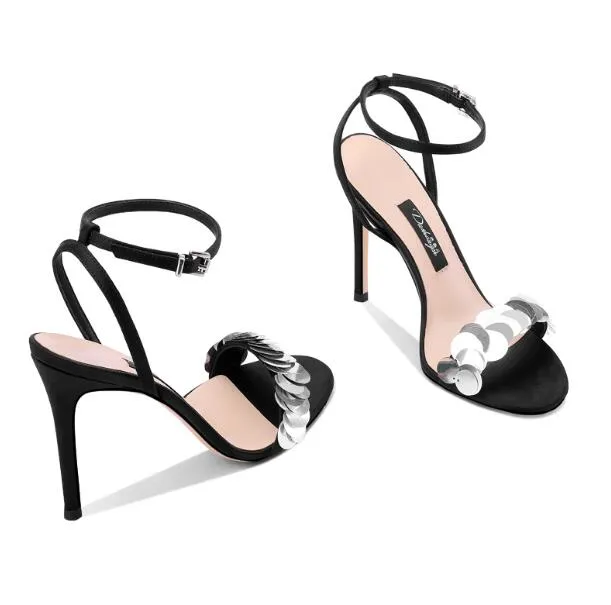 Nouvelle saison avec boîte sexy open toes femmes talons hauts chaussures en cuir véritable Stiletto Glitter Paillettes Gladiator créateur de mode dame Sandales