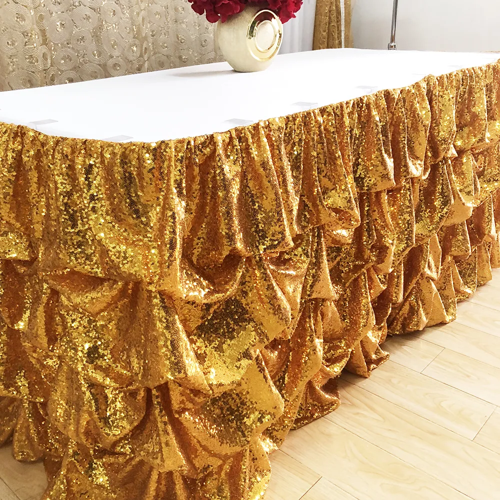 2020 Nouvelle arrivée 2 pièces / Lot 10ft L * 30 pouces H Table d'or Sequin jupe pour décoration de mariage