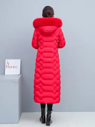 Оптово-очень длинный пиджак на 90% утки вниз женщины зимнее пальто куртка бренд меховой воротник парку женская густая теплая верхняя одежда