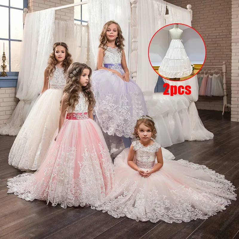 2020 Meninas vestem vestidos de dama de honra brancos elegantes para meninas crianças longa Party Dress Vester Party Wedding 14 10 12 anos