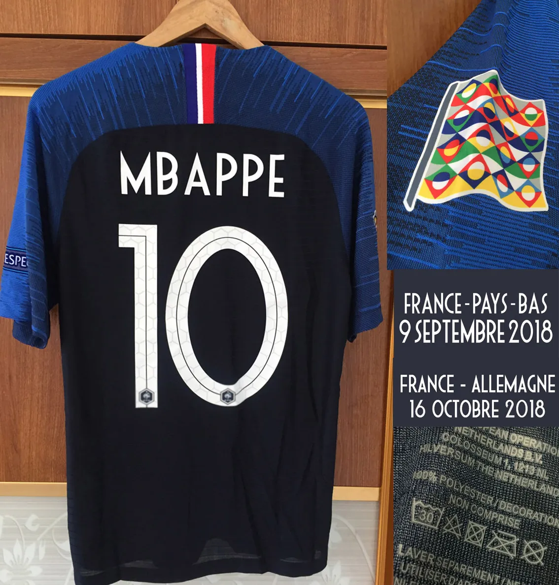 American College Football Wear Nations League Match Worn Player Issue Mbappe Griezmann Pogba vs Allemagne Pays-Bas 매치 세부 사항 Maillot Shirt