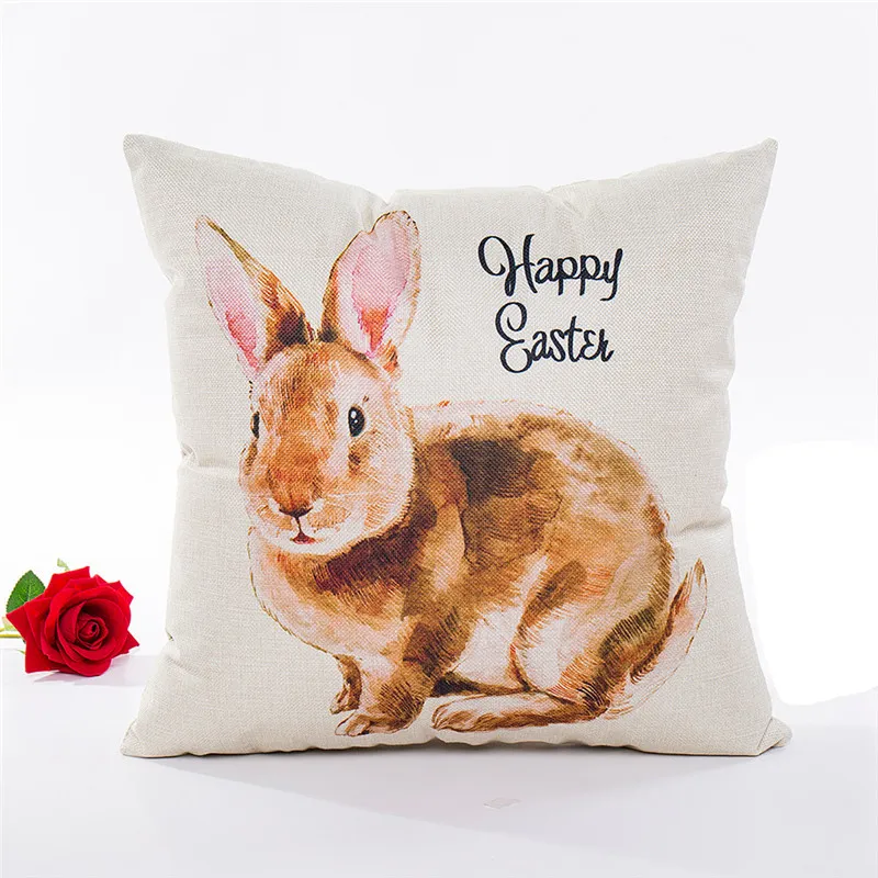 Happy Easter Pillow Cases Linen Home PillowCase Cross-border supply Amazon rabbit Easters cartoon print pillowcases car backrst hugging sofa cushion covers