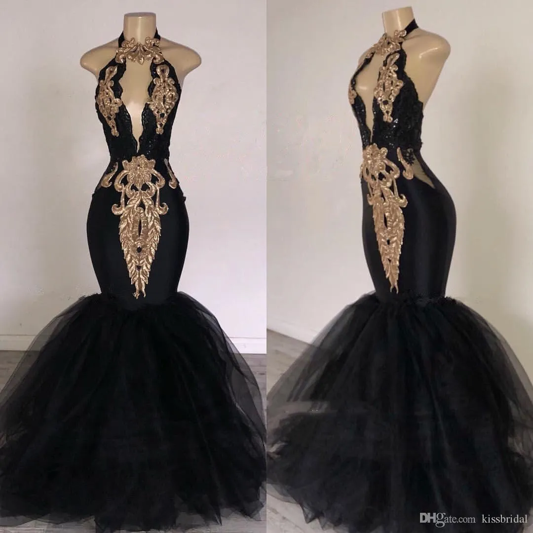 Sexy Black New Mermaid Prom Dresses High Neck Lace Appliques Tulle Evening Gowns Tail Party Dress Organza Celebrity Gown