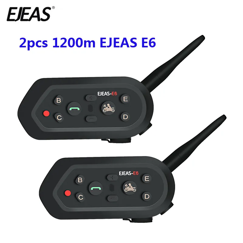 Ejeas E6 Walkie Talkie Multifctio Motorcycle Intercom VOX BT Zestaw słuchawkowy Hełm Interphone Bluetooth dla 6 jeźdźców 1200m Communica