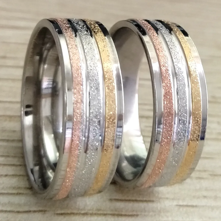 36pcs Unique Frosted GOLD SILVER ROSE-GOLD band Stainless Steel Ring Comfort Fit Sand Surface Men Women 8MM Wedding Ring Whole256E