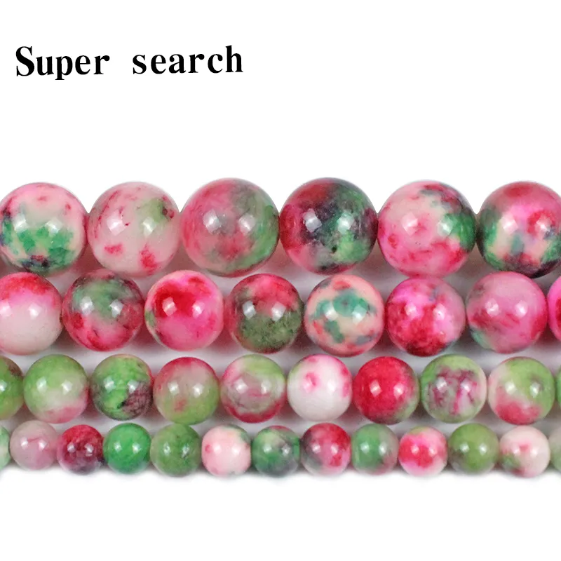 Natural Stone Peach Green-white red Chalcedony Loose Beads 6 8 10 MM Pick Size For Jewelry Making Women's bracelet necklace