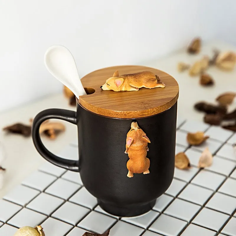 Creative Cartoon 3D Corgi French Bulldog Ceramic Coffee Mug with Lid  301-400 ml from Dhgate Mugs - price 47.78