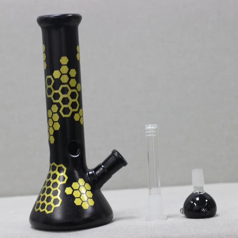 Black Bee Glass Beaker Base Bong Narghilè Gorgogliatore Waterpipes Bong d'acqua in vetro spesso Dabber con 14mm Ash Catcher Shisha 10,6 pollici