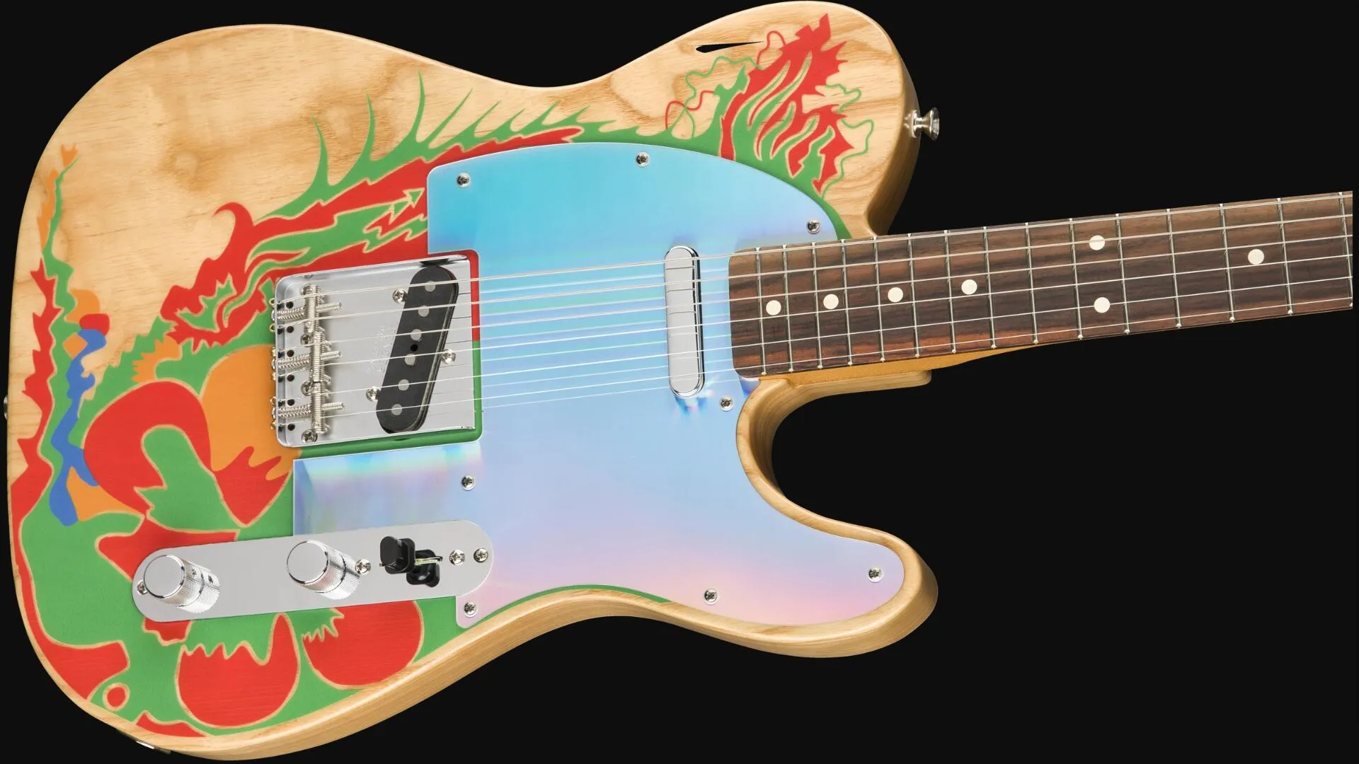 متجر مخصص Masterbuilt Jimmy Page Dragon Electric Guitar Rosewood Fingerboard ، جسم الرماد الطبيعي ، Dragon Motif بواسطة Jimmy Page