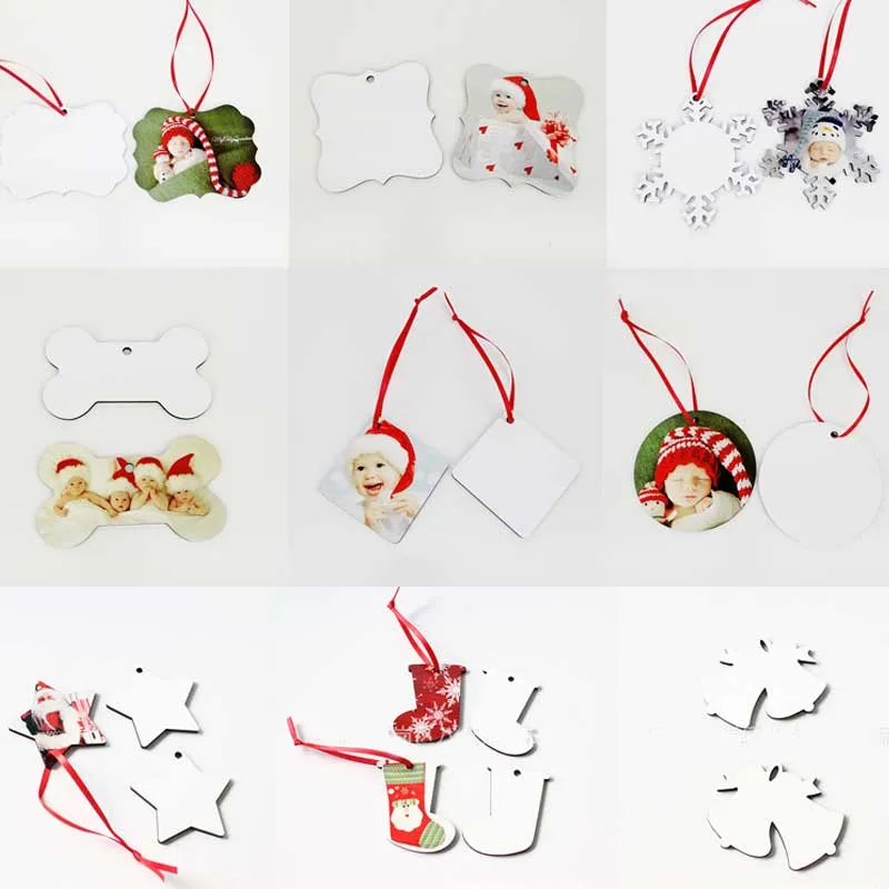 13 estilos DIY Sublimação MDF enfeites de natal decorações redondas quadradas quadradas decorações de forma de neve impressão em branco xmas customiza