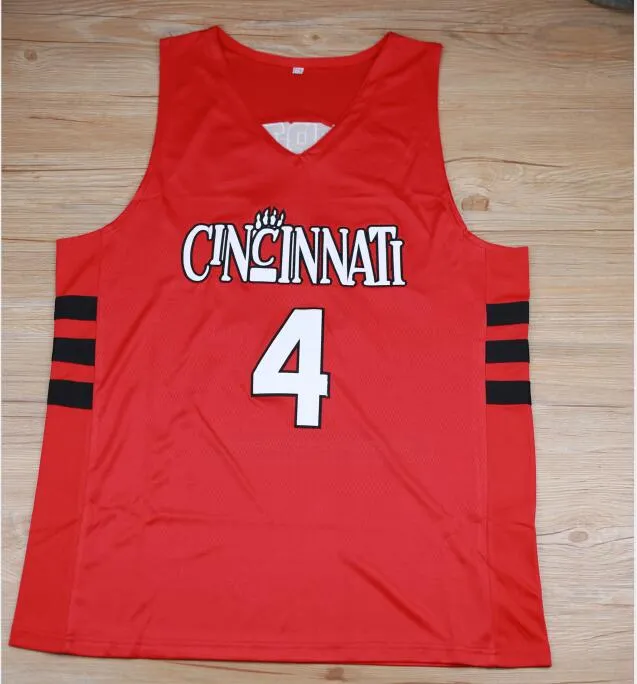 REAL PICTURES Cincinnati Bearcats College Kenyon Martin #4 White Red Black Retro Basketball Jersey Men's Stitched Custom Number Name Jerseys