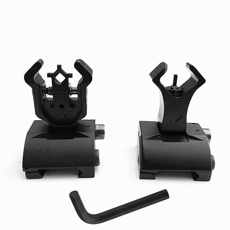 Flip up Front Rear Iron Sight Set Dual Diamond Shape BUIS for 20mm Mount of Hunting Gun Rifle Airsoft Accessories